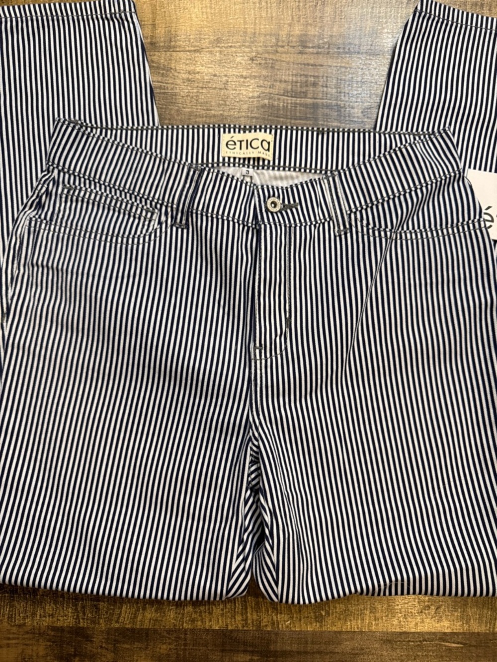 Etica Navy and White Vertical Stripe Shirt
